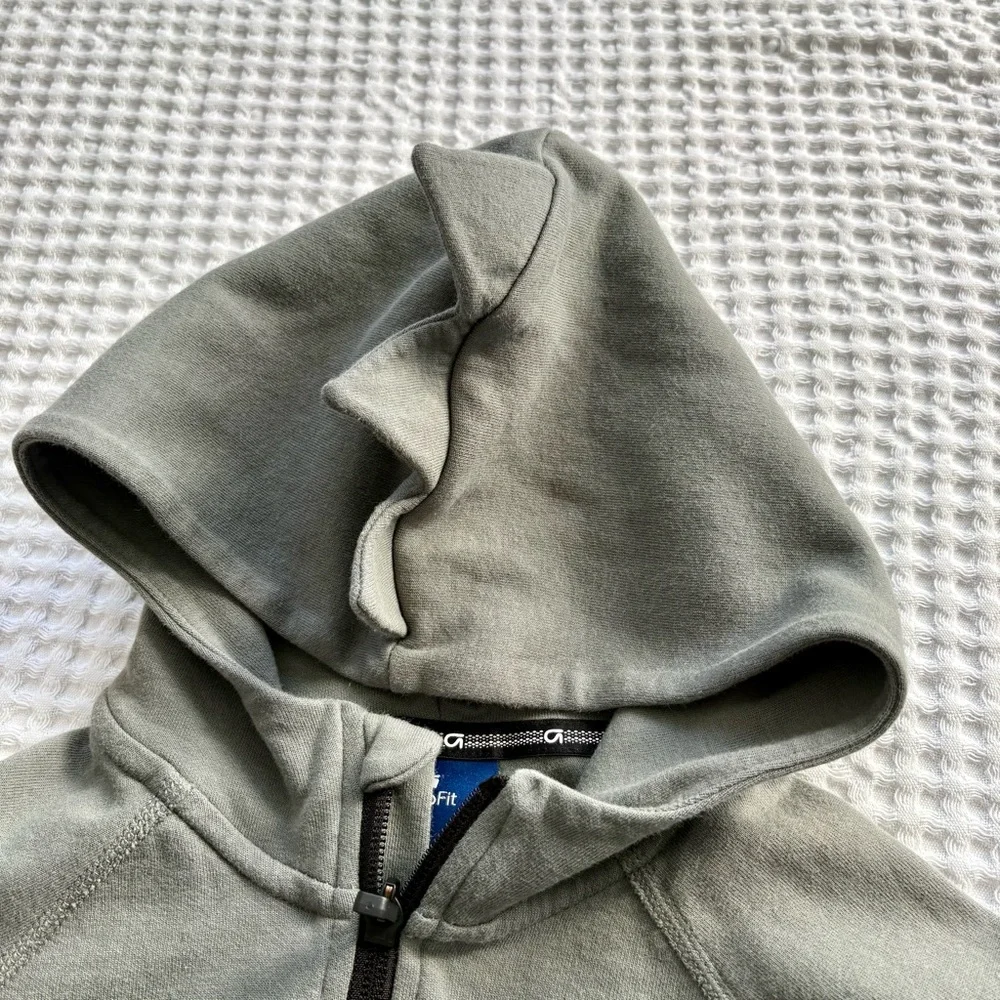 GapFit Dino Spike Hood Zip Hoodie Gray Green Tech Jacket Sweatshirt: Size 4